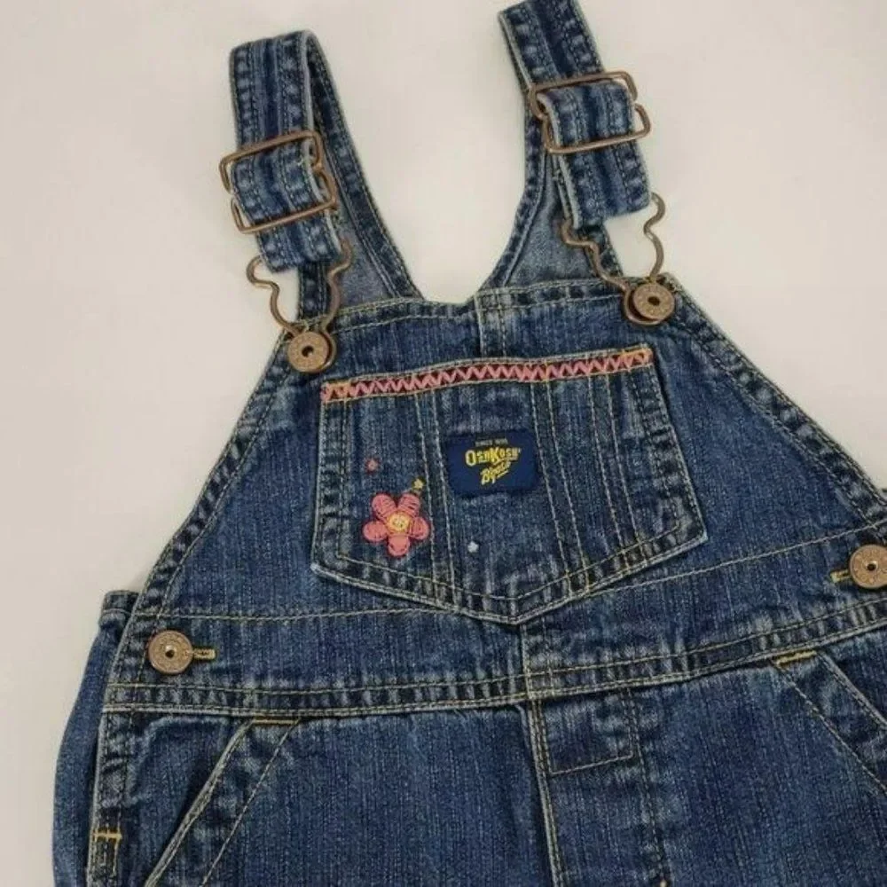 OshKosh B'Gosh Overalls Girl 12 Month Denim‎ Jean Floral Distressed Snaps